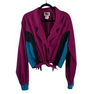Western Collection Fuschia Tasseled Tie Up Button Down Shirt XL USA Vintage